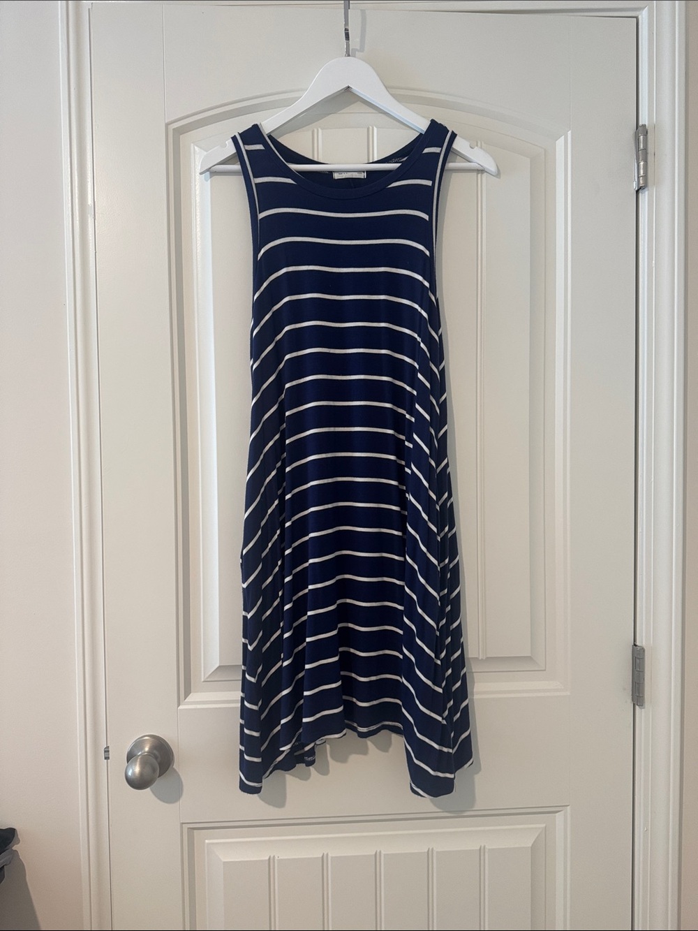 Striped Navy and White Sleeveless Swing Dress